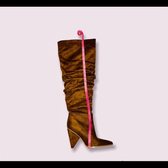 Pointed Toe Over The Knee High Heel Boots Chocolate - Picture 11 of 12